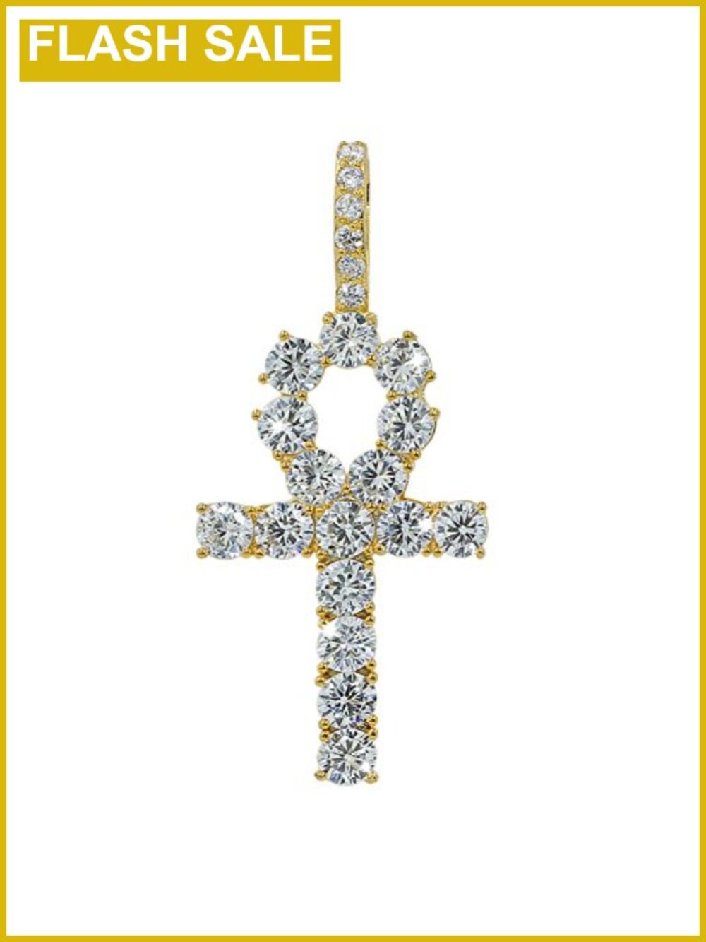 14K Gold Plated Cubic Zirconia Ankh Cross Pendant Necklace Men Women 24"